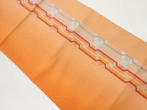 本場筑前博多縞に幾何学模様織出し名古屋帯